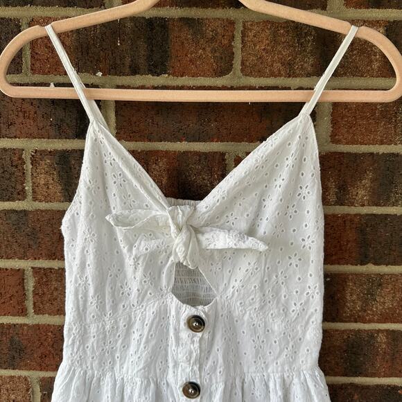 Sm Japna White Eyelet Cotton Midi Sundress Cottagecore Boho Coastal Cowgirl LWD - Picture 2 of 7